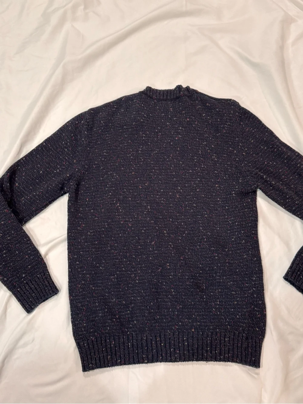 Zara Man Speckled Fleck Knit Crewneck Sweater Navy Blue Multicolor Size Medium